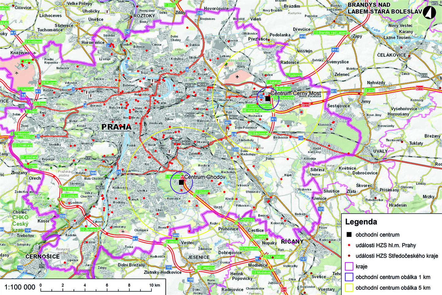 Události stupně II, III a zvláštní za léta 2011-2015 a vybraná obchodní centra