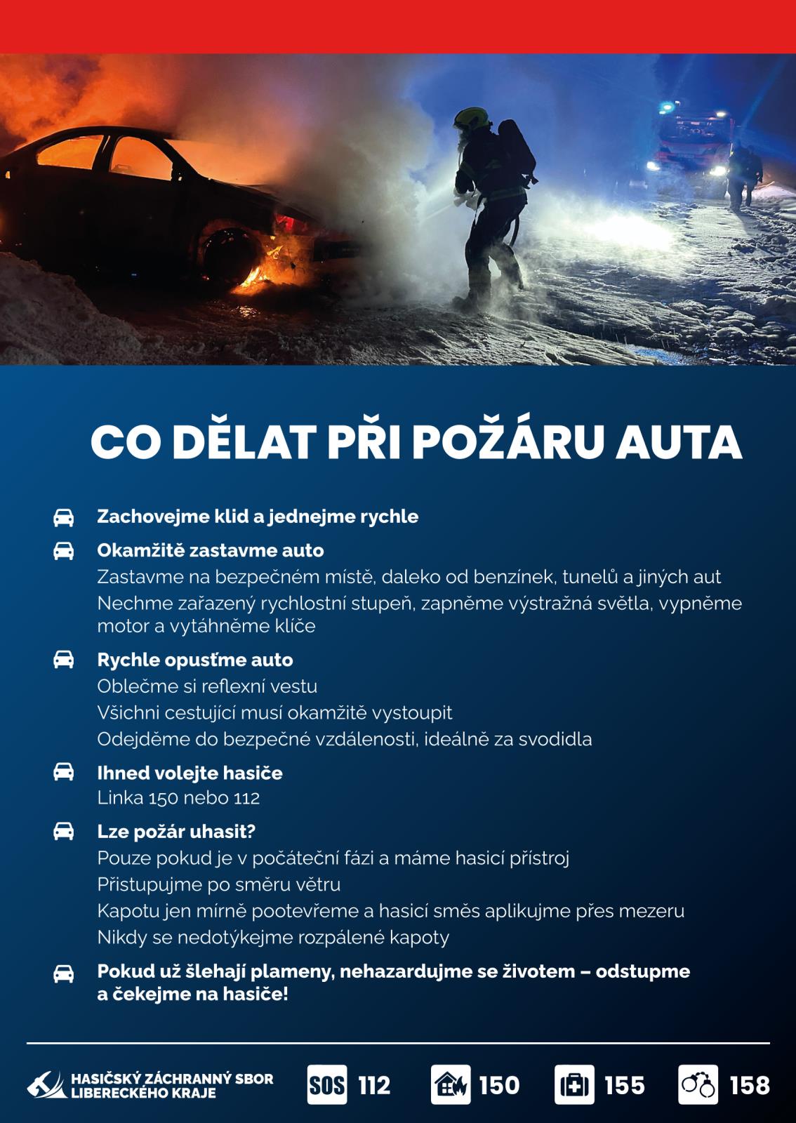 Co dělat při požáru auta