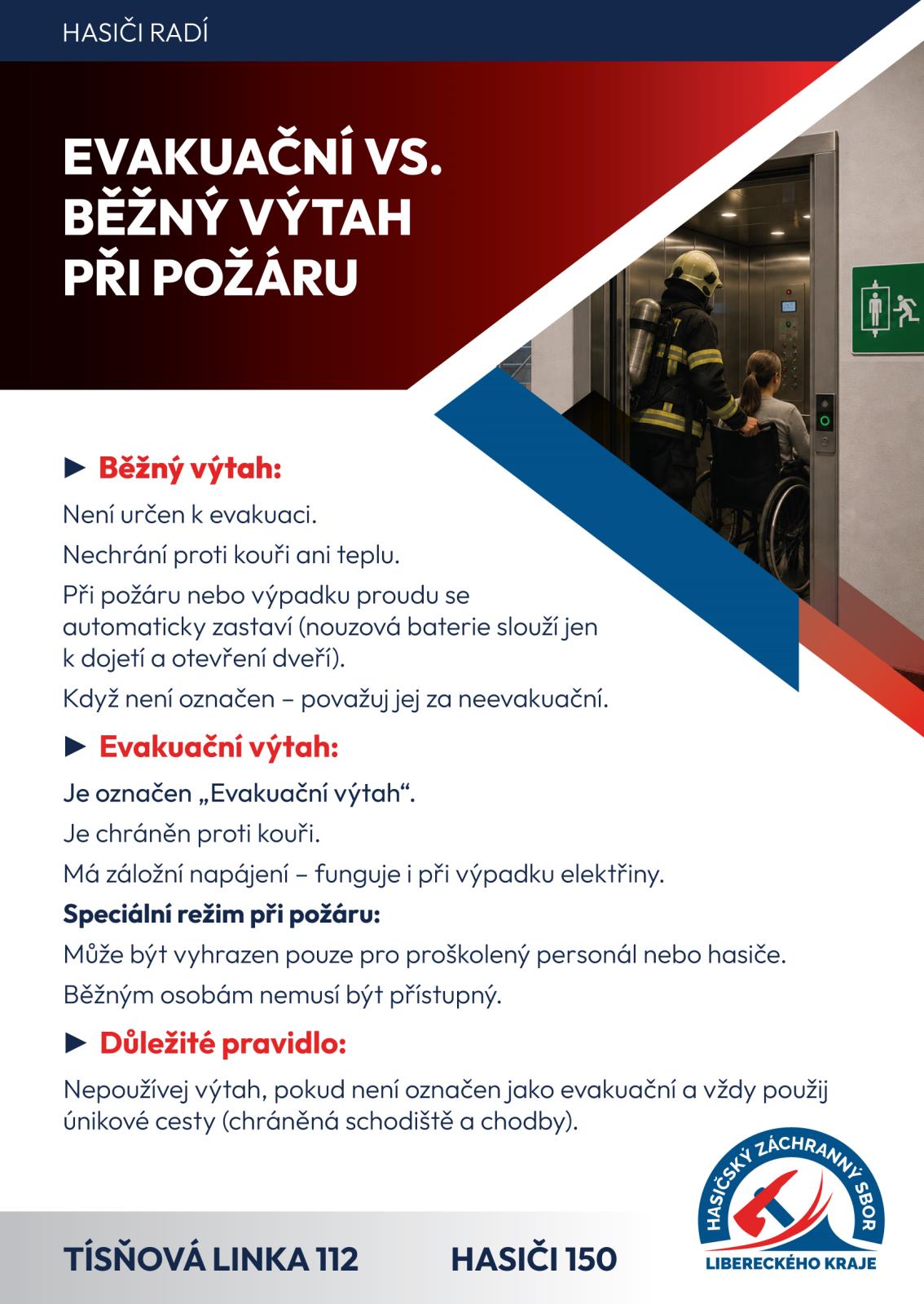 Evakuační vs. běžný výtah při požáru