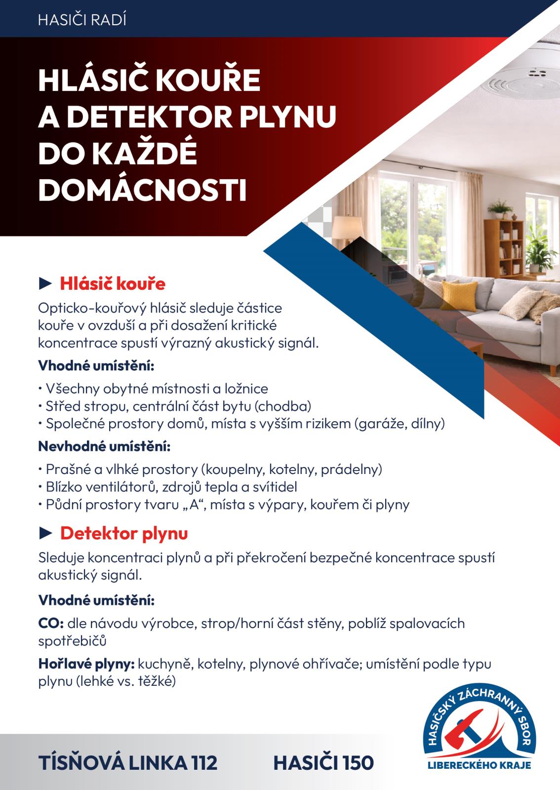 Hlásič kouře a detektor plynu do každé domácnosti