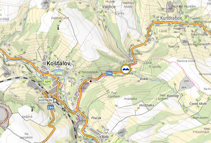 Mapa s označením místa mimořádné události, kde zasahovali semilští hasiči