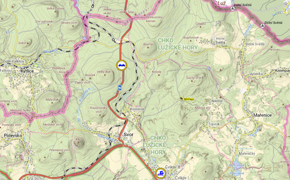 Mapa s označením místa, kde k dopravní nehodě došlo