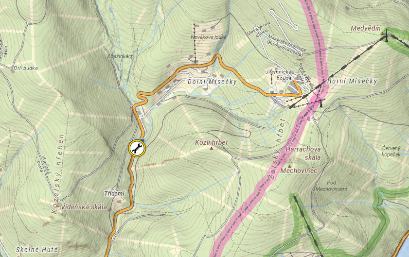 Mapa s označením místa zásahu