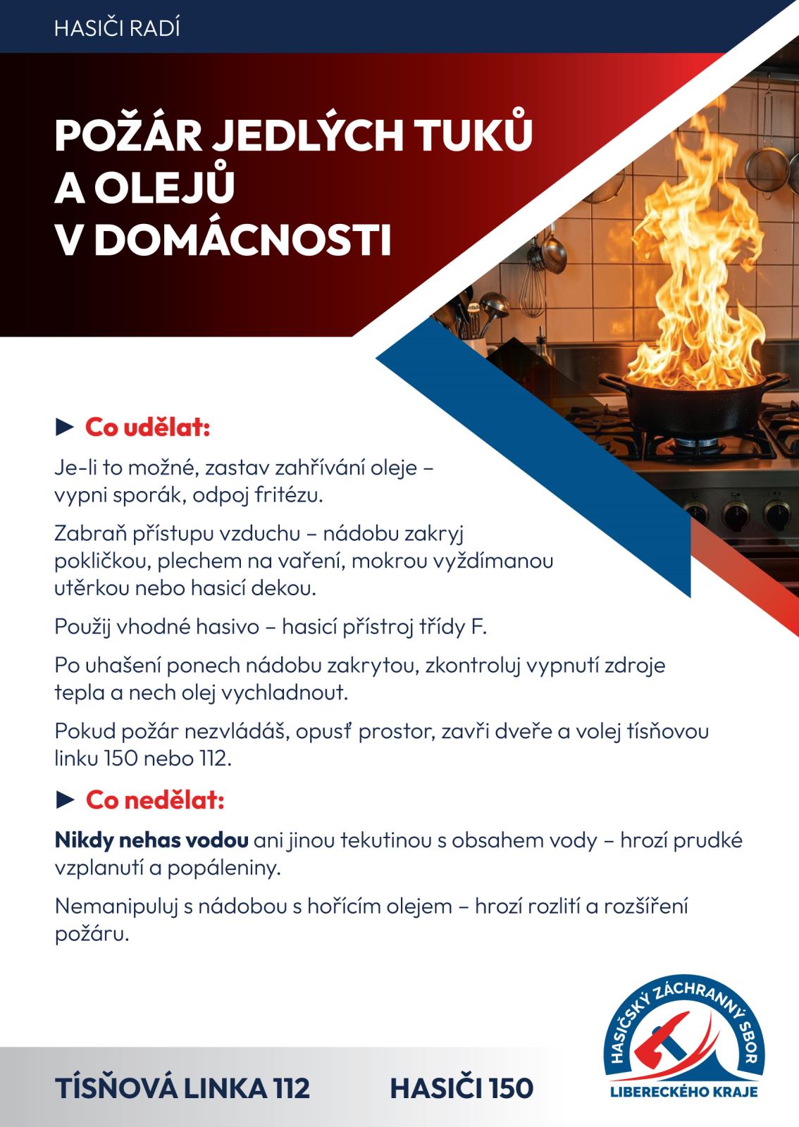 Požár jedlých tuků a olejů v domácnosti