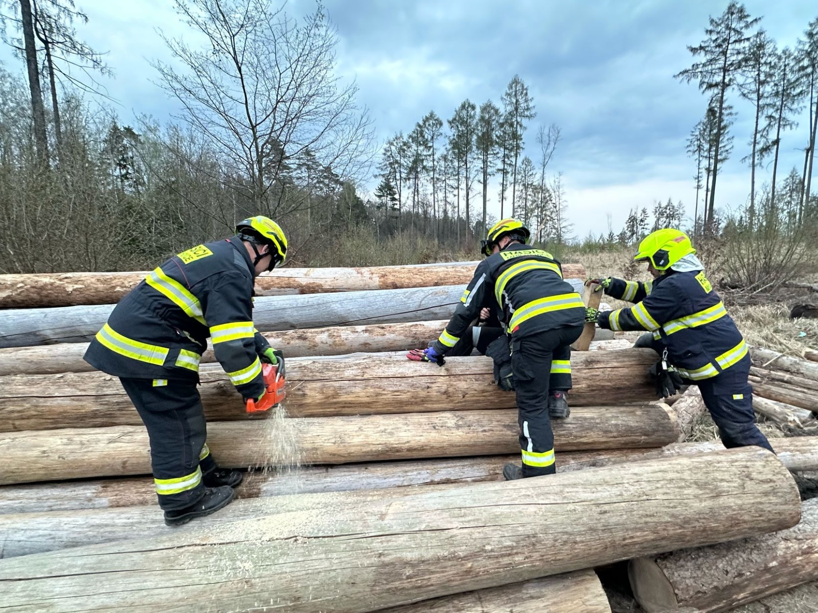 130425-Záchrana dívky se zaklíněnou nohou mezi kládami na okraji lesa u chatové oblasti v obci Kunice na Říčansku.jpeg
