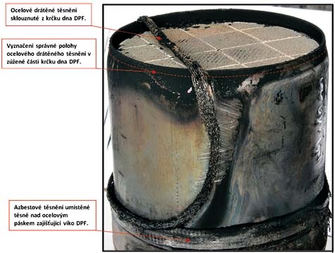 Obr. 4 Spodní část dvoudílného DPF (dno) s vadně nasazeným těsněním