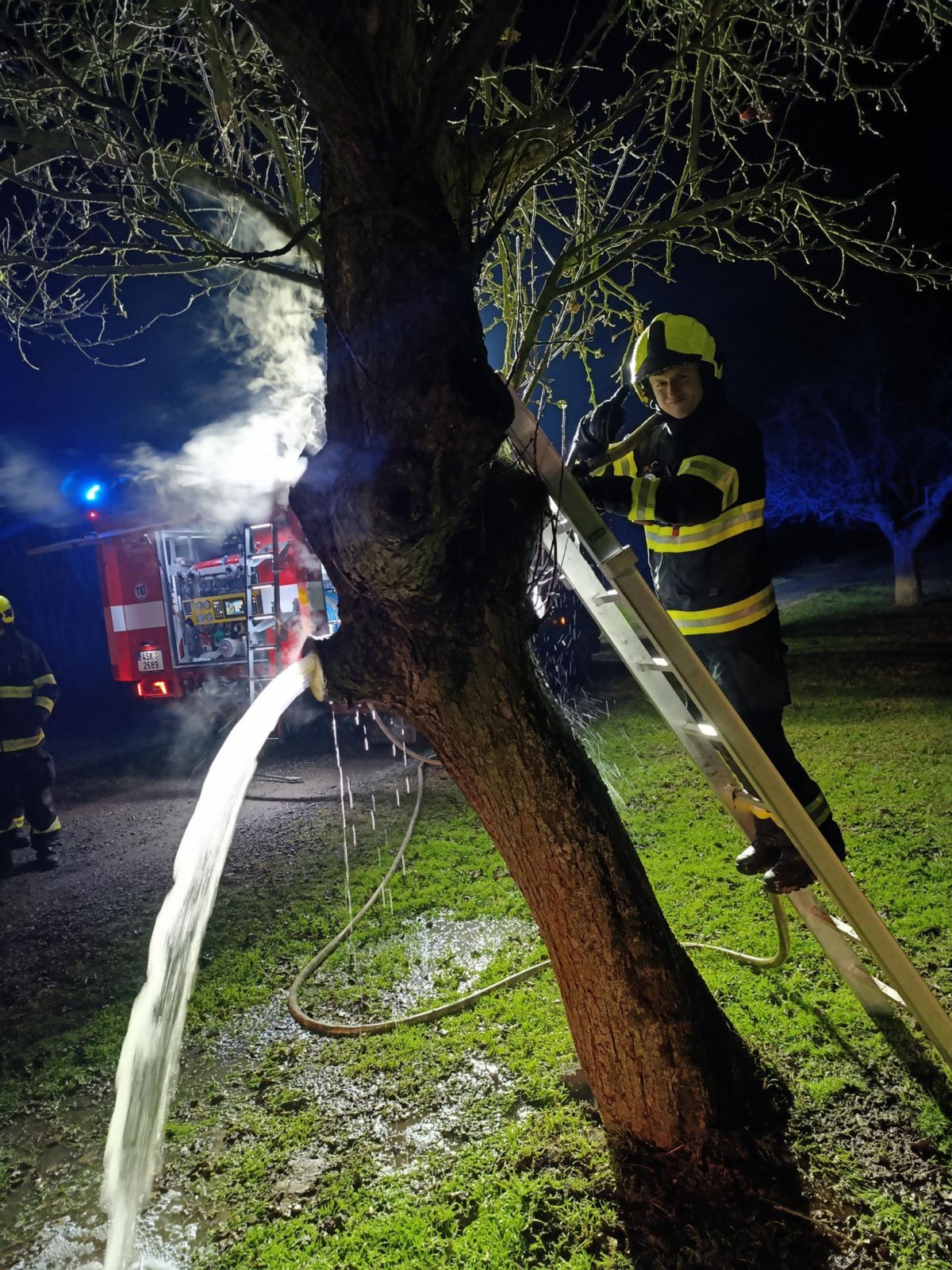 160125-Likvidace požáru dutého stromu u obce Střednice spadajiící pod Vysokou na Mělnicku.jpg