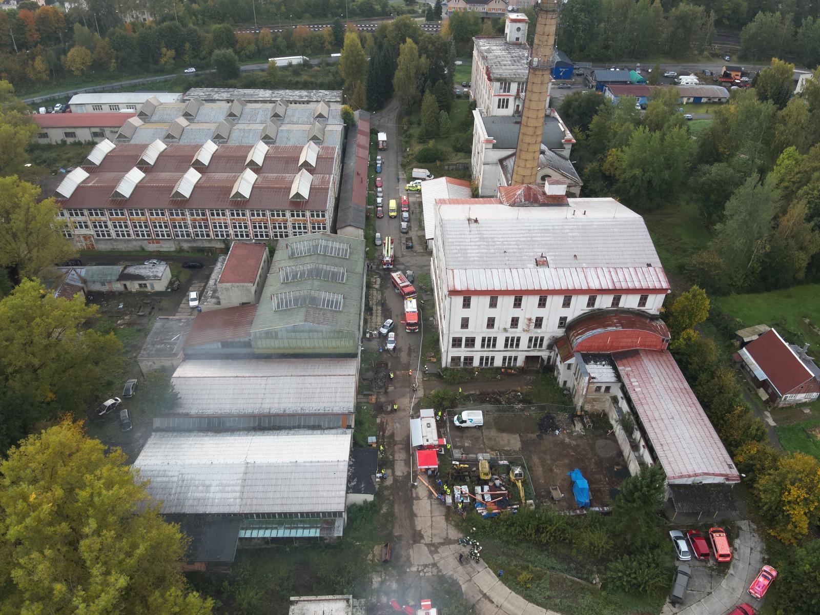 Taktické cvičení složek IZS v areálu rychnovských kotláren viděné z "ptačí perspektivy"