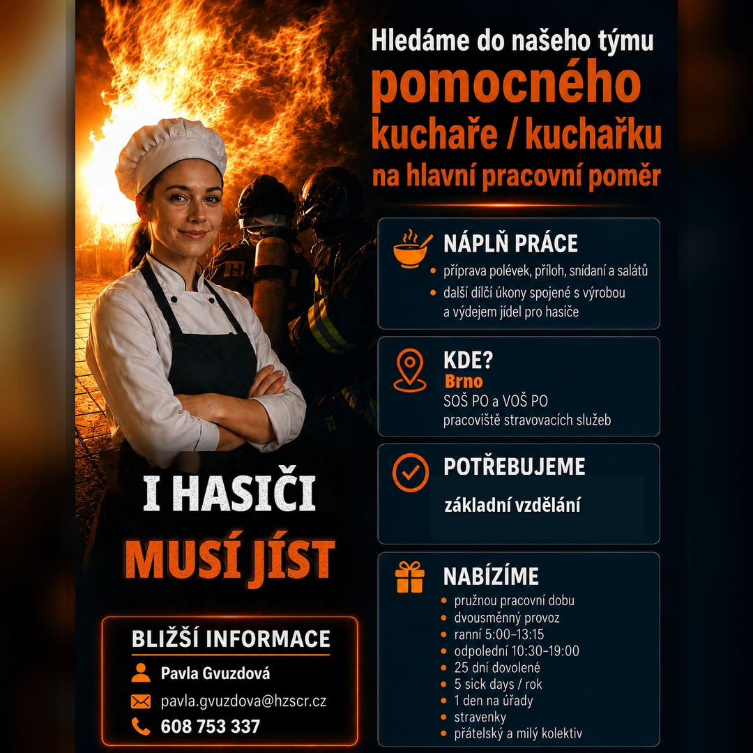 SOŠ PO a VOŠ PO hledá pomocnou kuchařku/pomocného kuchaře do Brna