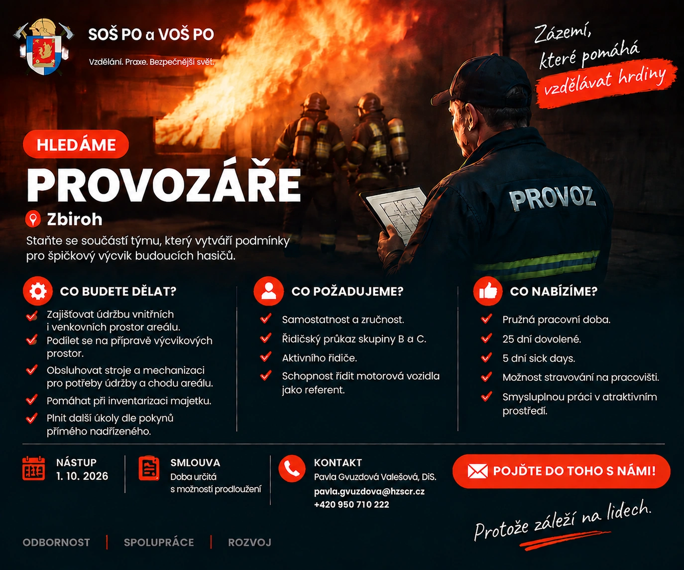 SOŠ PO a VOŠ PO hledá provozáře do Zbirohu